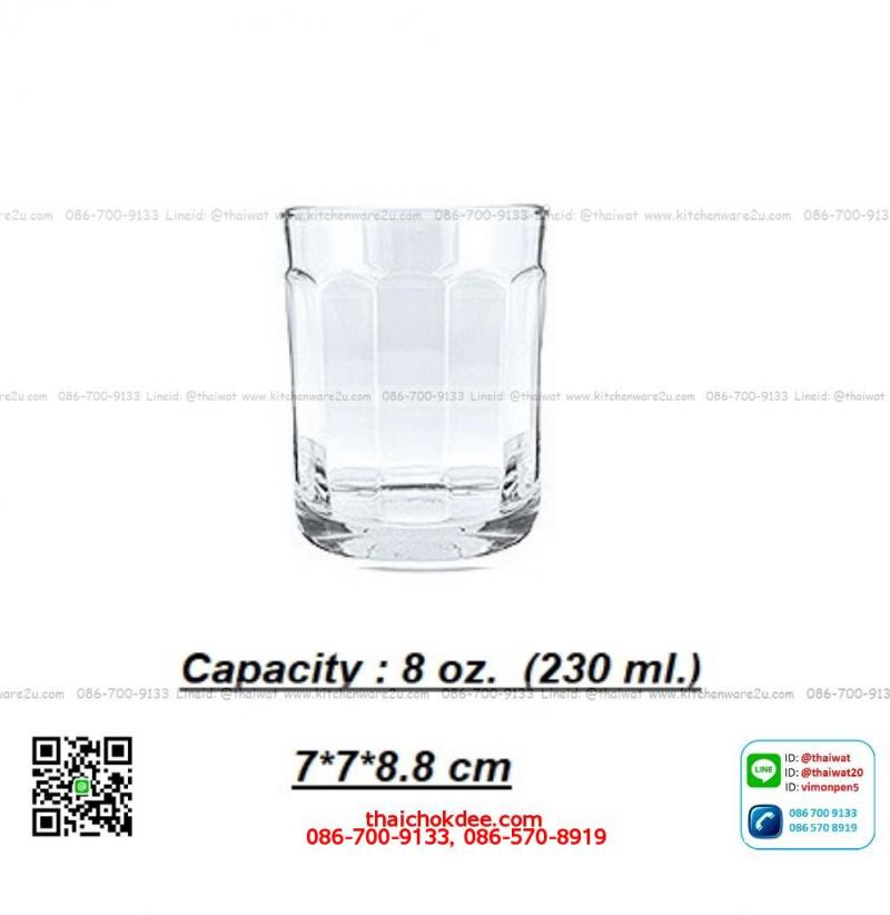 P11375 แก้วใส 8 Oz. (230 มิล) (7.7*7.7*8.8 cm) No.132708 ราคาส่งต่อ 1 ลัง : 72 ใบ : 780 บต่อลัง